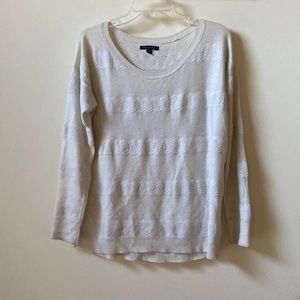 (M) American Eagle Stone White & Cream lace striped sweater